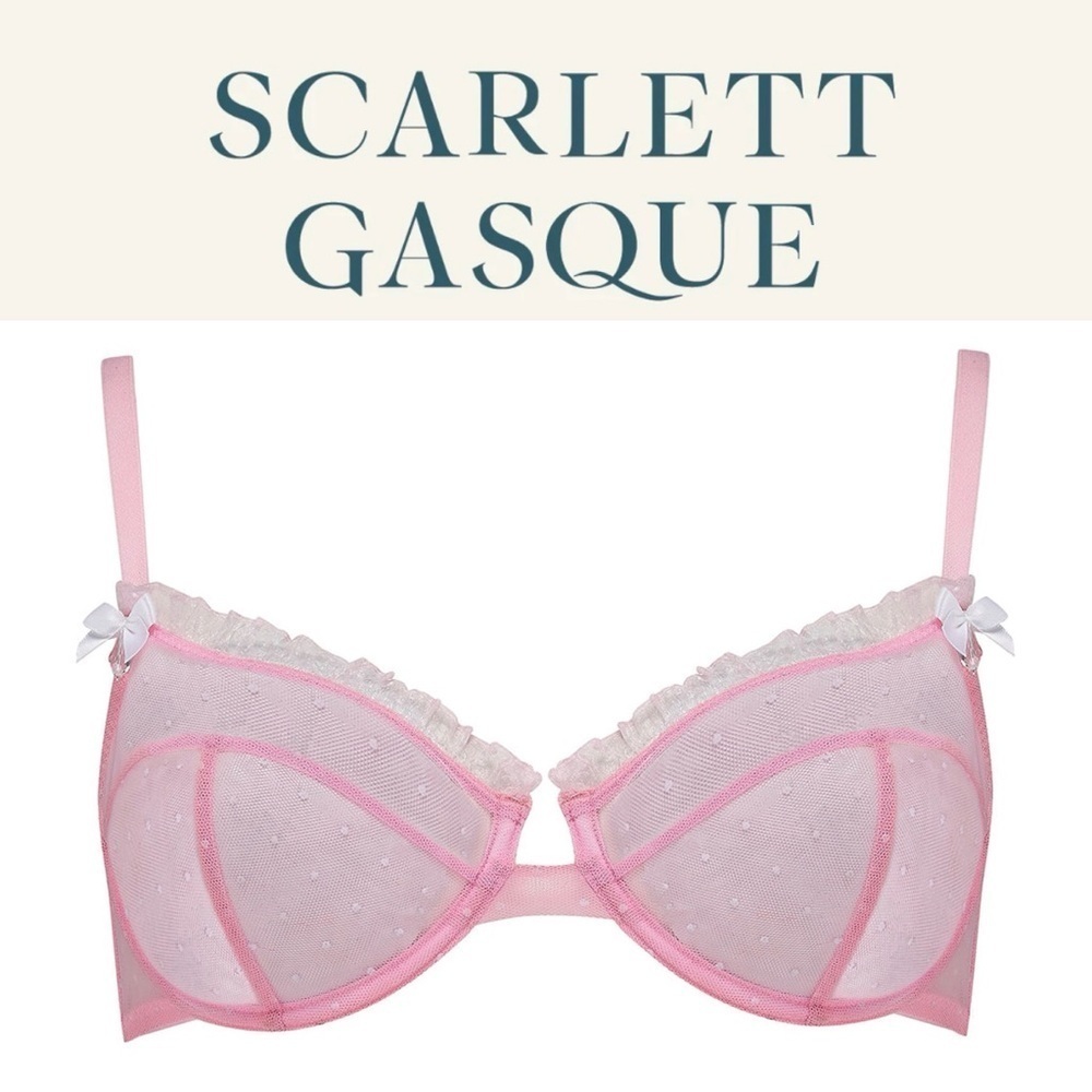 NWT SCARLETT GASQUE Women’s Pink Lace Sheer Polka Dot Bra Size 32B